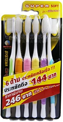 Systema Toothbrush Original Super Soft, Toothbrush Full Head, Slim, Extra Soft- 6Counts