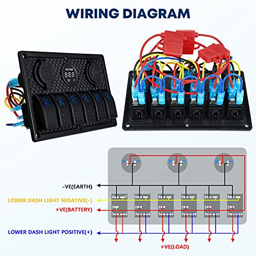 Kohree 6 Gang Marine Boat Rocker Switch Panel, 12V Waterproof RV Led