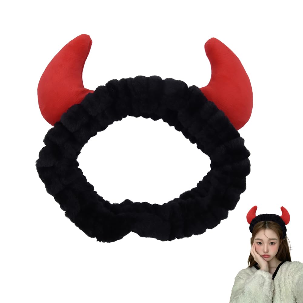 Guqqeuc Devil Horns Headband for Washing Face Halloween Makeup Hair Band for Women Black Makeup Headband Shower Head Band for Make Up Halloween Costume Accessries for Women