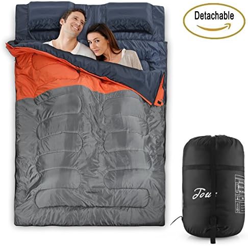 Touz Double Sleeping Bag with 2 Pillow Case - Lightweight, Waterproof, Comfortable For Camping, Backpacking, Hiking, Traveling - Includes a Carry Bag