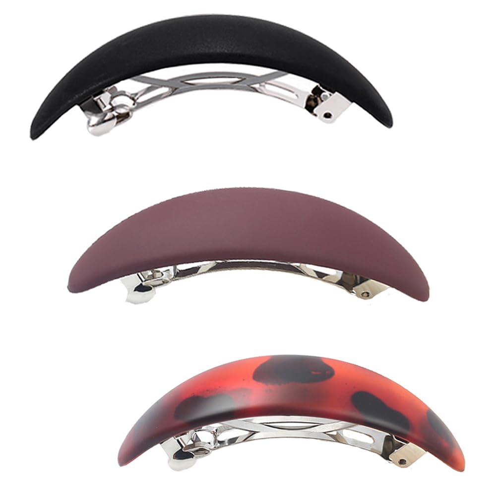 3 PCS French Design Hair Barrettes Oval Shape Automatic Hair Clips Medium Tortoise Shell Hair Clasps for Fine Medium Thick Hair Hair Accessories