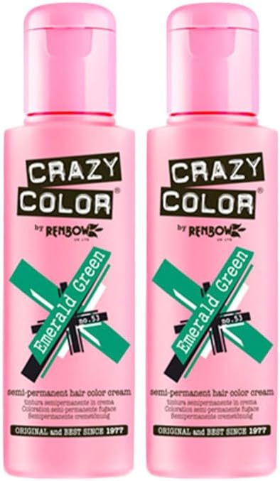Crazy Color Emerald Green Hair Dye 2x 100ml Semi-Permanent Brand UK