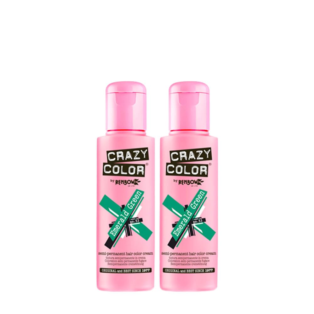 2x Crazy Color Semi-Permanent Hair Dye 2x 100ml (Emerald Green)