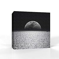 Canvas Wall Art - Moon Illuminating The Blue Ocean - Canvas Prints Home Artwork Decoration for Living Room,Bedroom - 12x12 inches