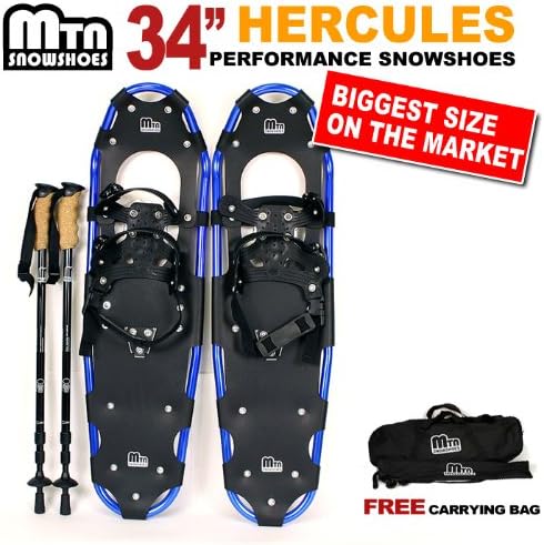 New MTN Man Woman Kid Youth 34" white Snowshoes with Nordic Walking Pole Free Bag