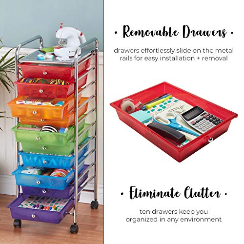 Ecr4kids 10 Drawer Mobile Organizer Rolling Cart Assorted Colors