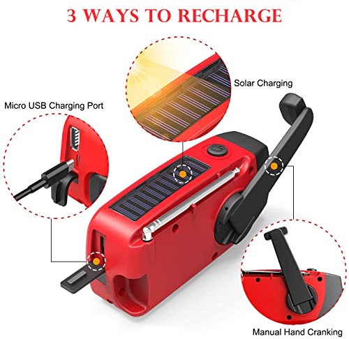 Emergency Solar Radio, Self-Powered Crank Radio with LED Flashlight, AM/FM/WB Weather with 2000mAh Rechargeable Battery for Smart Phone Emergency Charging