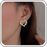Yheakne Vintage Crystal Pearl Heart Earrings Hollow Love Heart Earrings Gold Rhinestone Heart Stud Earrings Cz Heart Pearl Earrings Jewelry for Women
