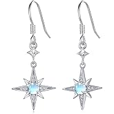 Star Earrings for Women 925 Sterling Silver Star Dangling Drop Earrings with Moonstone/Zircon Jewelry Gifts for Women