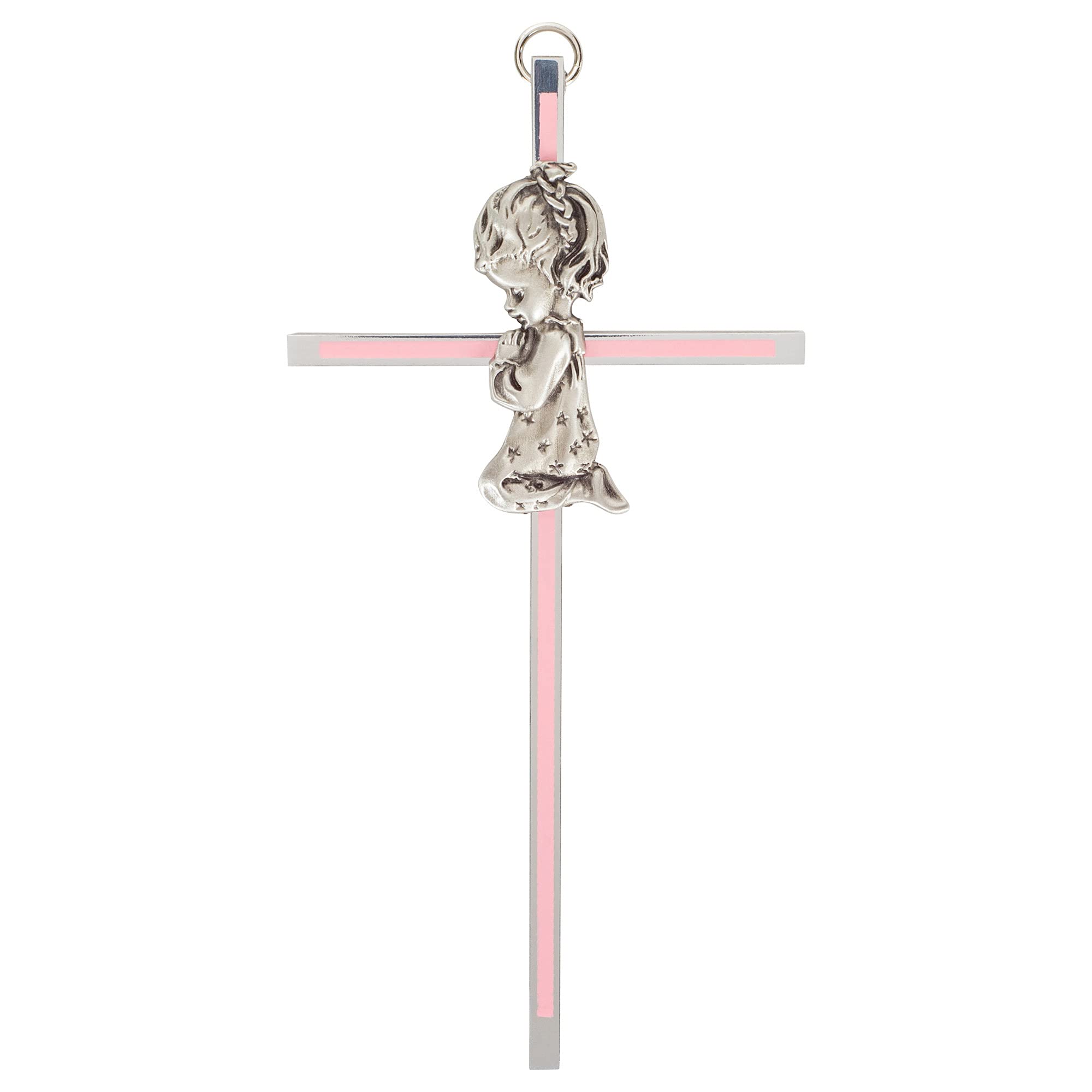 Praying Little Girl Pink 6 Inch Metal Hanging Wall Cross