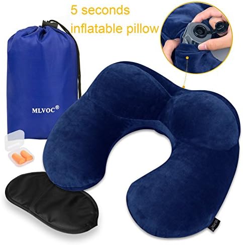MLVOC Inflatable Neck Pillow with Ear Plugs, Eye Mask and Drawstring Bag