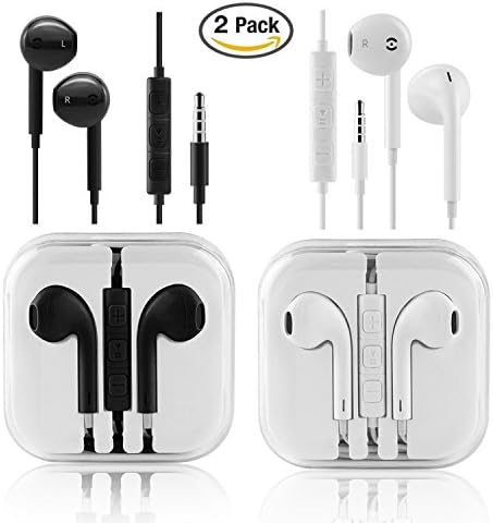 Wired Earbuds In-Ear Sport Earphones,Stereo Bass Headphones Remote Volume Control Noise Cancelling Headset with Microphone 3.5mm for IPhone Android by ZERRO White/Black (2 Pack)