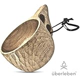 überleben Dursten Kuksa | Wood Camp Mug | Lightweight & Eco-Friendly | Traditional Wooden Cup with Carabiner | Bushcraft or Camping | Leather Lanyard