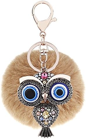 Ayiqi Solid Color Rabbit Plush Ball Owl Pendant Keychain Fluffy Handbag Charm Key Ring Car Key Decoration (Color 7)