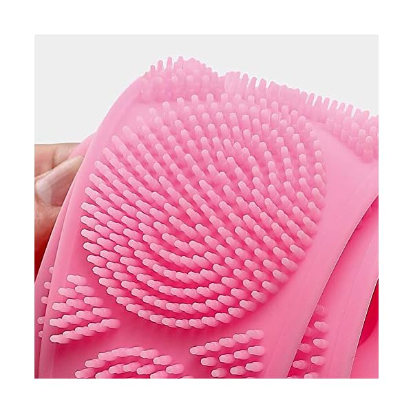 Silicone-Back-Scrubber-for-Shower-Handle-Body-Washer-Exfoliating-Texture-Scrubbing-Pad-Back-Cleaning-Bath-Strap-with-Soft-Brush-Bristles-and-massage-dots-Pink Silicone Back Scrubber for Shower, Handle Body Washer, Exfoliating Texture Scrubbing Pad, Back Cleaning Bath Strap with…
