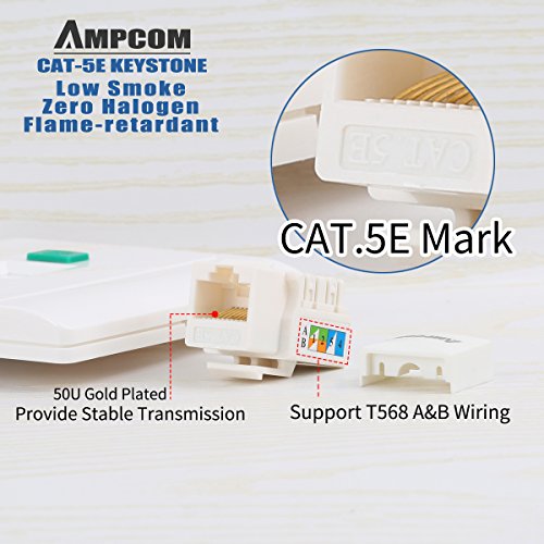 10-Pack CAT5e Keystone Jack,AMPCOM Snap-in RJ45 Punch-Down Cat.5e Keystone Module Adapter 10/100 Mbps |UTP|Compatible with CAT.5/CAT.5e