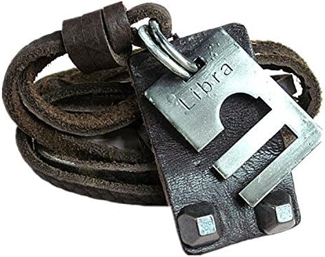 YSW Libra Brown Leather and Alloy Pendant Adiustable Necklace Mens Necklace Unisex Necklace Cool Necklace