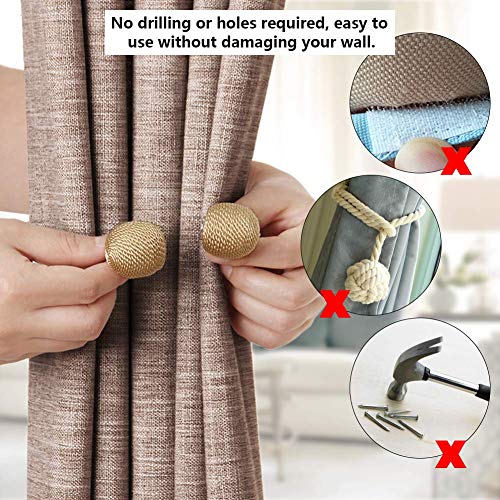 YOBAYE Magnetic Curtain Tiebacks, 4 Pack Drape Tie Backs Decorative Curtain Rope Holdbacks for Home Kitchen Office Window Drapes, No Drilling & Holes Required,Beige