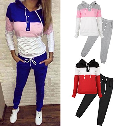 SCASTOE 2Pcs Womens Hoodies Sport Tops Pants Tracksuit Sweatshirt Sweat Suit Jogging Set (M, Dark Blue)
