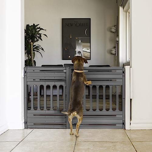 IRIS USA Puerta para Perros de 61.0 cm a 99.1 cm, de Plástico para Interiores, Extensible Y Portátil para Umbrales de Puertas, de 63.5 cm Ae Al, Gris
