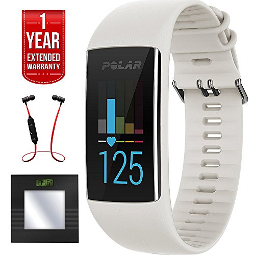 Polar A370 Fitness Tracker 24/7 Wrist Based Heart Rate, GPS via Phone (90064905) + Bluetooth Digital Body Mass Bathroom Scale + Fusion Bluetooth Headphones Black/Red + 1 Year Extended Warranty