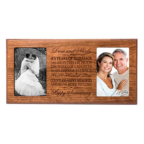 Personalized 45 year anniversary gift her him couple Custom Engraved wedding celebration for Husband wife girlfriend boyfriend photo frame holds two 4x6 photos by LifeSong Milestones (Cherry)