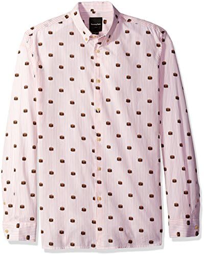 Barney Cools Men's Long Sleeve Burger Print Shirt, Pink Burger, Large