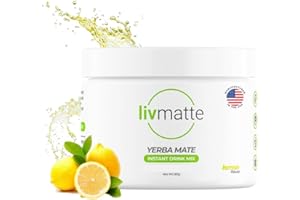LIV MATTE LivMatte Yerba Mate Instant Tea Powder-Natural Caffeine Flavored Drink Mix, Sugar-Free, Clean Energy, Mental Focus + Wellness Support I 30 Servings (Lemon)