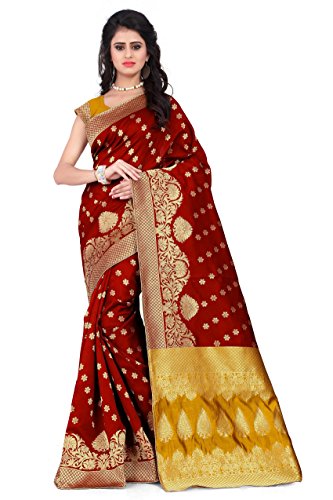 Rajnandini Women's Banarasi Silk Weaving Work Saree(JOPLLB1009D_Rust_Free Size)