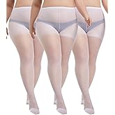 MERYLURE Plus Size Tights for Women, 20D Ultra Thin High Waist Pantyhose with Reinforced Toes Sheer Stockings 3 Pairs