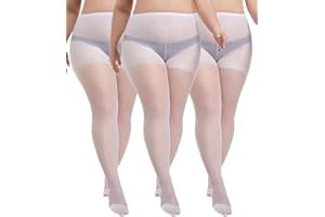 MERYLURE 3 Pairs Plus Size Sheer Tights for Women, 20D Ultra Thin High Waist Control Top Pantyhose with Reinforced Toes