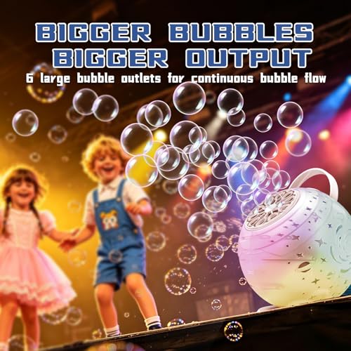 Rechargeable Bubble Machine 360° Rotation LED Lights, Automatic Bubble Blower for Outdoor Party Birthday Gift for Kids