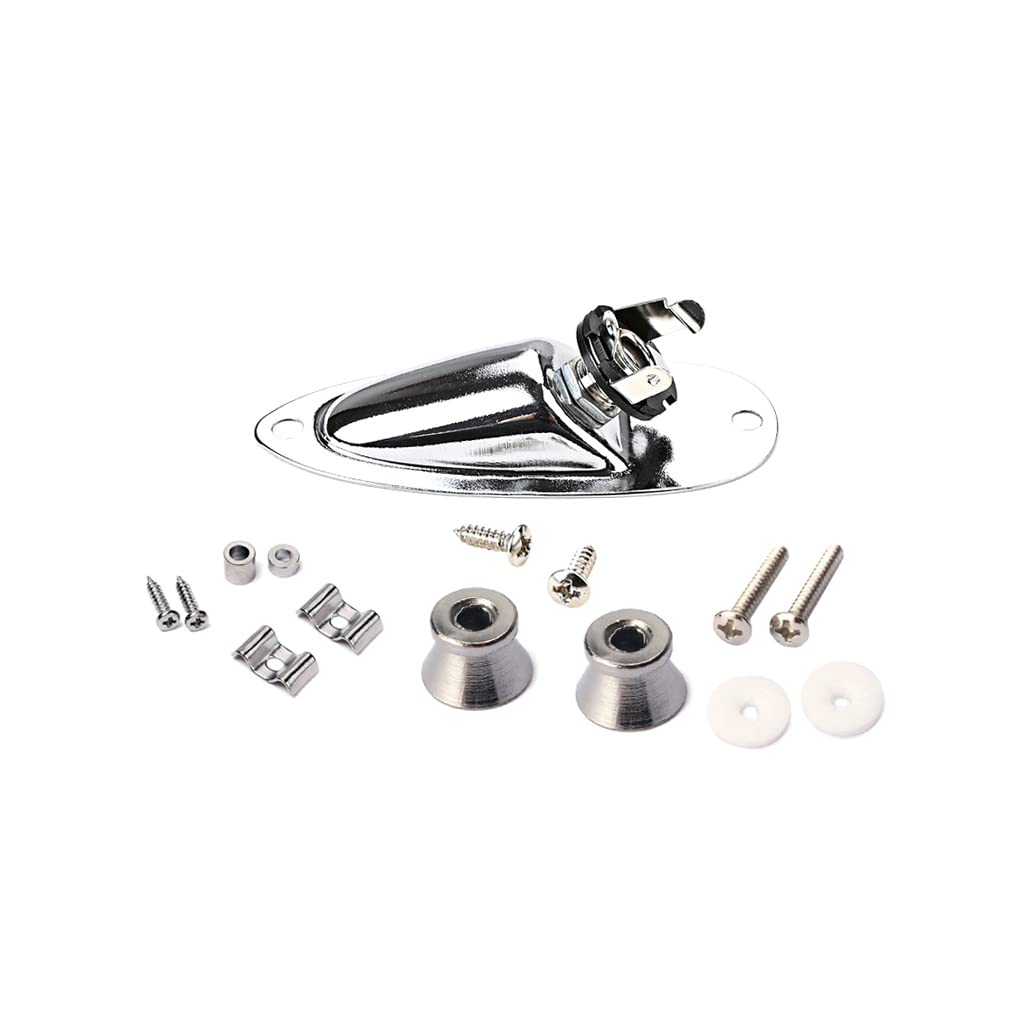 Alnicov Electric Guitar Hardware Set Guitar String Tree,Strap Button and Loaded Jack Socket Plate with Mounting Screws for Guitar Replacement Parts,Silver