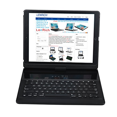 iPad pro 12.9 2017 and 2015 Keyboard case with pencil holder, Lenrich 360 Degree Rotatable ipad pro case with Wireless Bluetooth Keyboard stand for ipad pro 12.9 inch 2017 2nd Gen cover (Black)