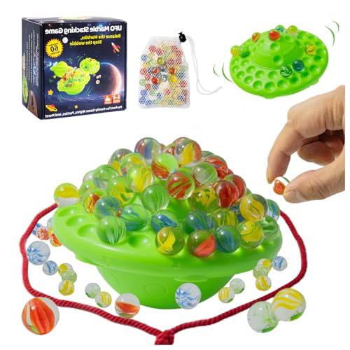 chefensty Marble Balance Board Game with 60 Glass Marbles & Storage Base,Wobble Marble Stacking Game for Kids,Fun Group Play for 1-4 Players,Birthday for Kids Ages 8-12