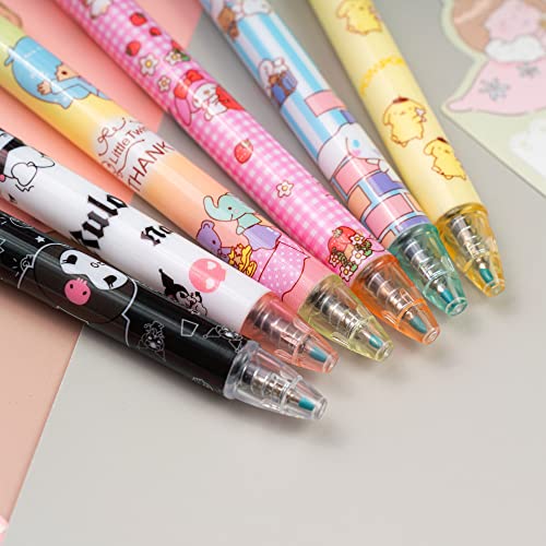 6 Pcs Kawaii Pens Anime Kitty Pen Merchandise Black Ink 0.5mm Ballpoint Pens Cute Office School Supplies for Women Girls Press Gel Pen