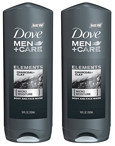 Dove Men + Care Body And Face Wash - Elements - Charcoal + Clay - Net Wt. 18 FL OZ (532 mL) Per Bottle - Pack of 2 Bottles