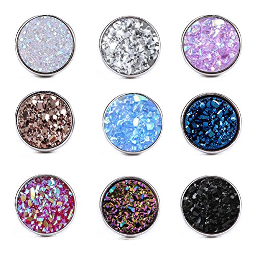 Dolovely Stainless Steel Druzy Stud Earrings Set for Girls Women Hypoallergenic Pierced Earrings 9 Pairs