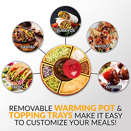 Taco Tuesday Heated Lazy Susan Taco Bar Serving Set for a Party with 4