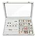 STYLIFING Jewelry Tray Showcase Display Storage Organizer box Vintage Case Multi-function Gray Velvet & Clear Lid with Lock Gifts for Girls Women (2 in 1)