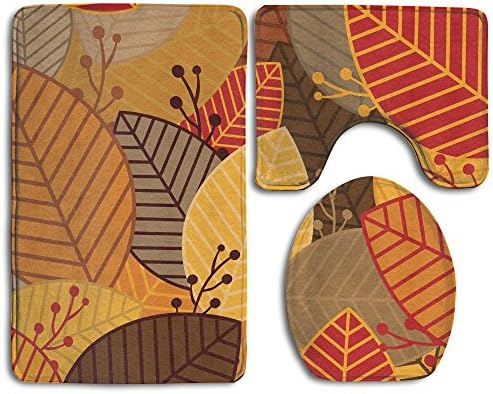 Beautiful Yellow Autumn Foliage Background Pattern 3-Piece Soft Bath Rug Set Includes Bathroom Mat Contour Rug Lid Toilet Cover Home Decorative Doormat