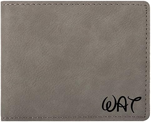 Personalized Grey Synthetic Leather Slim Bifold Wallet Engraved