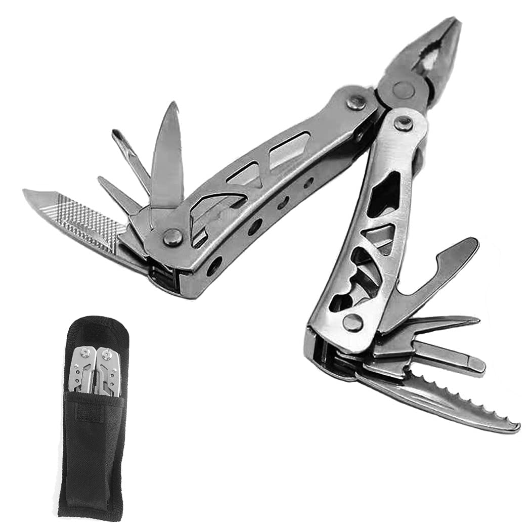 Mini Multitool Plier Set 12-in-1 Stainless Steel Floding General Plier Multi-Purpose Foldable Pocket Multitool with Screwdriver Bottle Opener for Outdoor Camping Fishing Hunting Hiking Survival