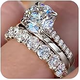 3CT CZ Bridal Set for Women 14K Gold Plated AAAAA Simulated Diamond Stackable Anniversary Eternity Rings for Her Cubic Zirconia Round Cut Wedding Bands Engagement Promise Ring（Silver，​Size 9）