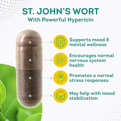 Pure Premium St. Johns Wort Capsules 500mg Mood Support Supplement