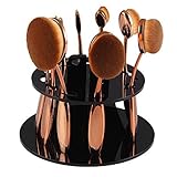10PCS/Set Soft Oval Toothbrush Eyebrow Eyeliner Foundation Blush Lip Brushes Kit With Box US Stock Rose Gold+10 Holes Oval Makeup Brush Holder Cosmetic Brushes Drying Rack Organizer Shelf Tool (Black)