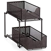 Bextsware Stackable Multi-Function Under Sink Organizer, 2 Tier Cabinet Organizer with Sliding Sorters Basket, Bronze