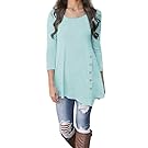 Elogoog Clearance! Womens Loose Blouse 3/4 Sleeve Irregular Tunic Tops Plus Size Button Decor (XXXXXL, Blue)