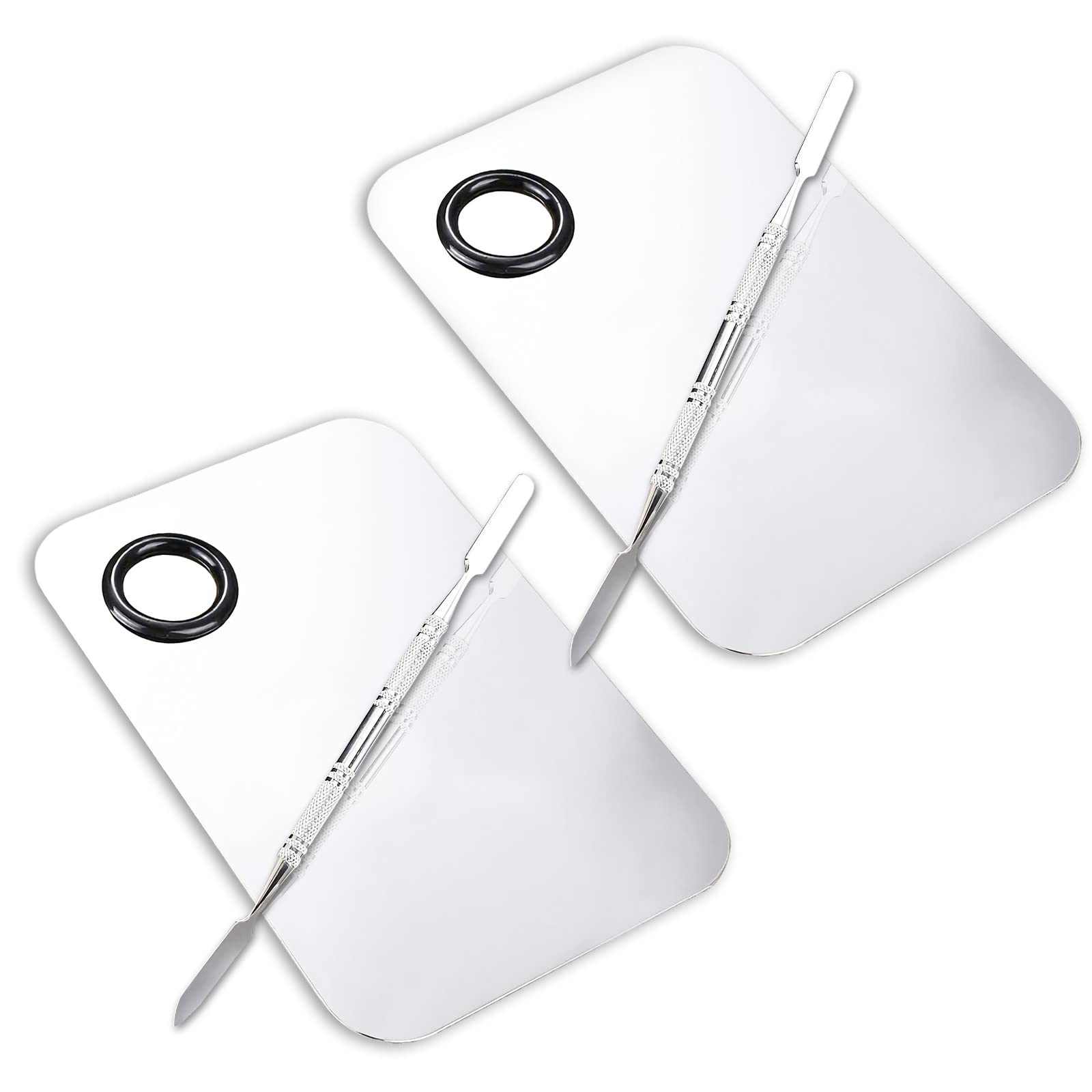 ALIOBC 2 Pcs Makeup Mixing Palette, Upgrad Stainless Steel Metal Foundation Palette with Spatula Artist Tool for Mixing Foundation Nail-Art 5.9x3.9 in