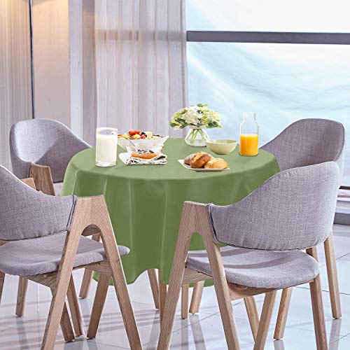 YEMYHOM Spill-Proof Fabric Round Tablecloth for Dining Room, Wedding and Party (60" Round, Army Green) - Thumbnail 5